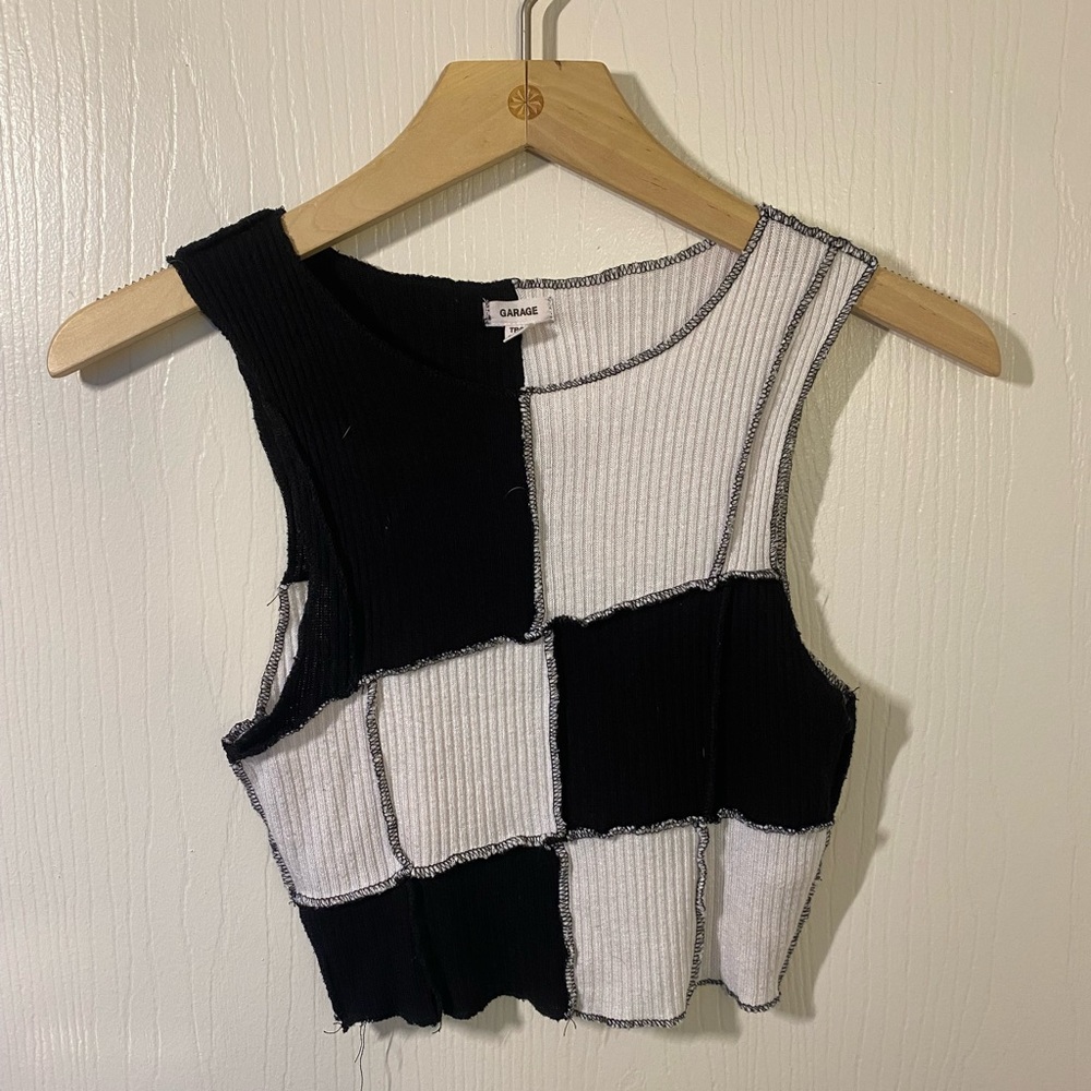 Garage Black and White Patchwork Tank Top
